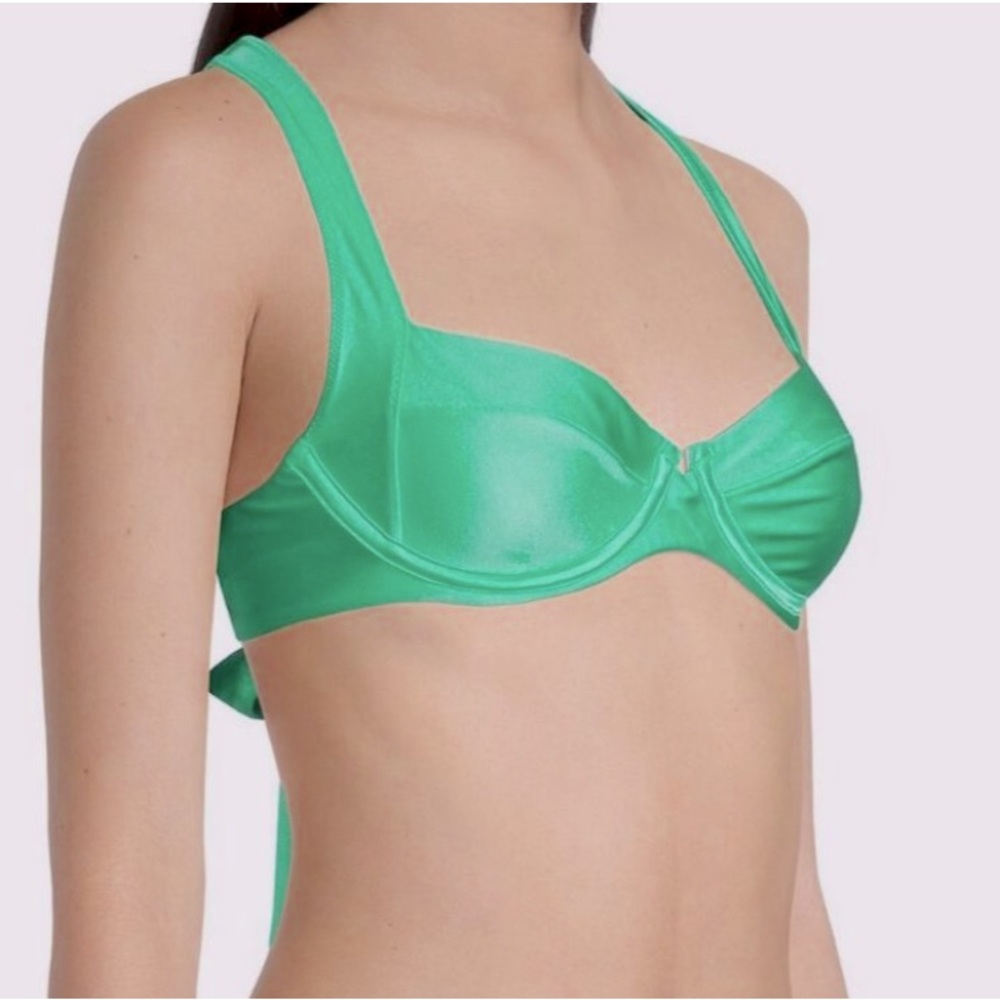 NWT PQ Swim Perla Halter Underwire Emerald Bikini Top Shiny 60’s Style Small